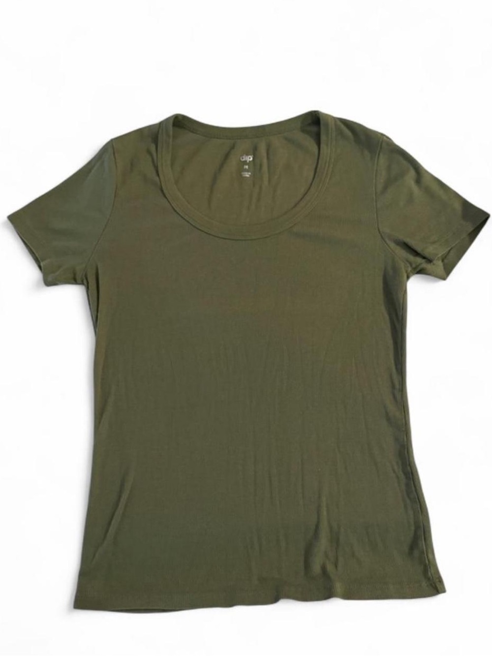 Women's Olive Green Scoop Neck Ribbed Tee